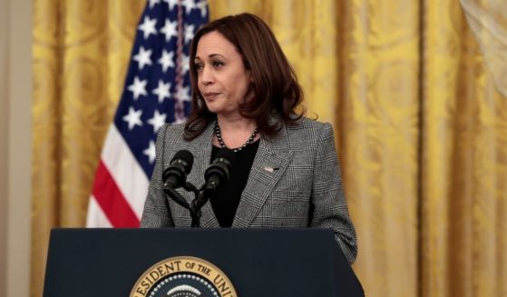 Vice President Kamala Harris, pictured in the White House during a Feb. 2 event, was quoted by a "virtual U.S. Embassy in Iran" Twitter post disparaging the United States.