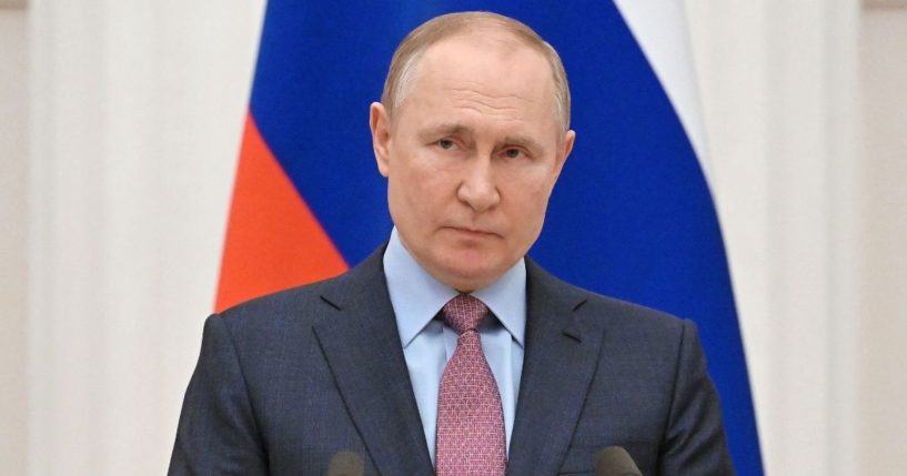 Russian President Vladimir Putin attends a news conference at the Kremlin in Moscow on Feb. 18.