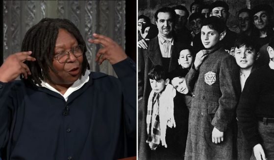Whoopi Goldberg, left, discusses her comments about Jews and the Holocaust during an appearance on The Late Show with Stephen Colbert on Monday. Jewish deportees are pictured in the Drancy transit camp, their last stop before the German concentration camps, in 1942.