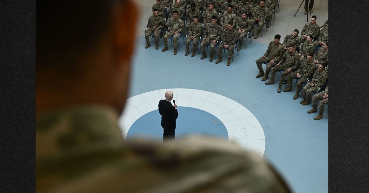 US President Joe Biden delivers a speech during a visit to service members from the 82nd Airborne Division during his visit this week to Poland.