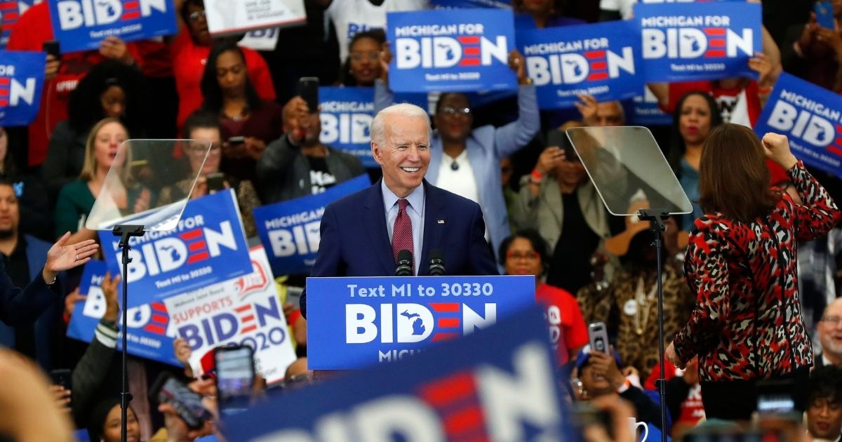 Then-Democratic candidate Joe Biden held a presidential campaign rally in Detroit, Michigan, on March 9, 2020.