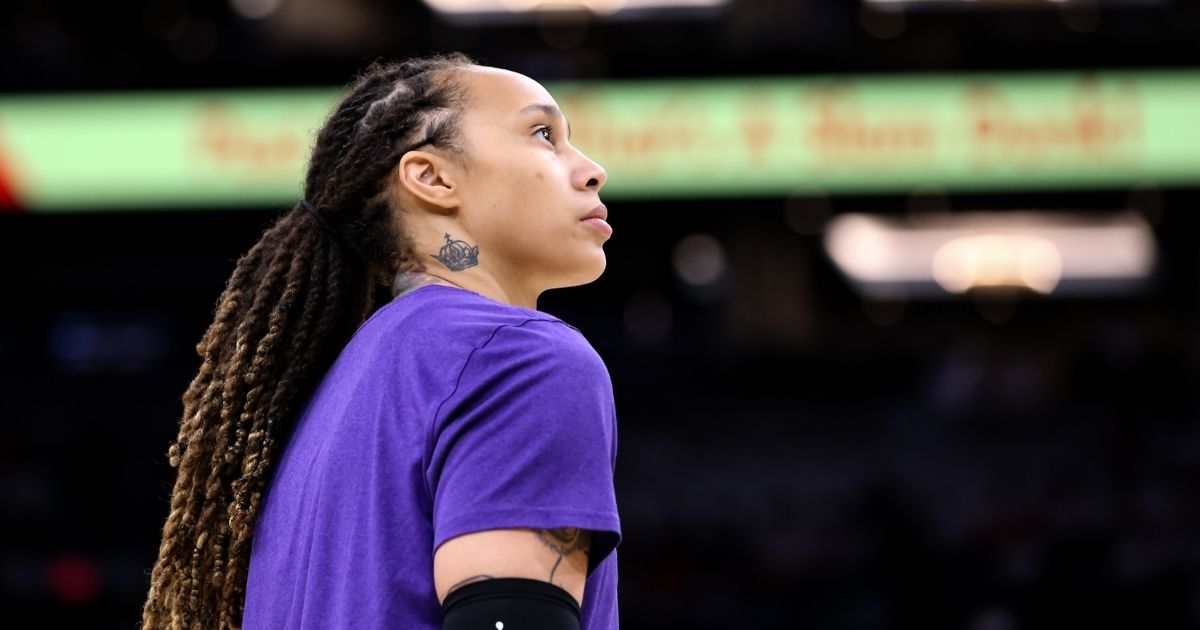 Brittney Griner of the Phoenix Mercury looks on during pregame warmups at the Footprint Center on Oct. 10, 2021, in Phoenix.