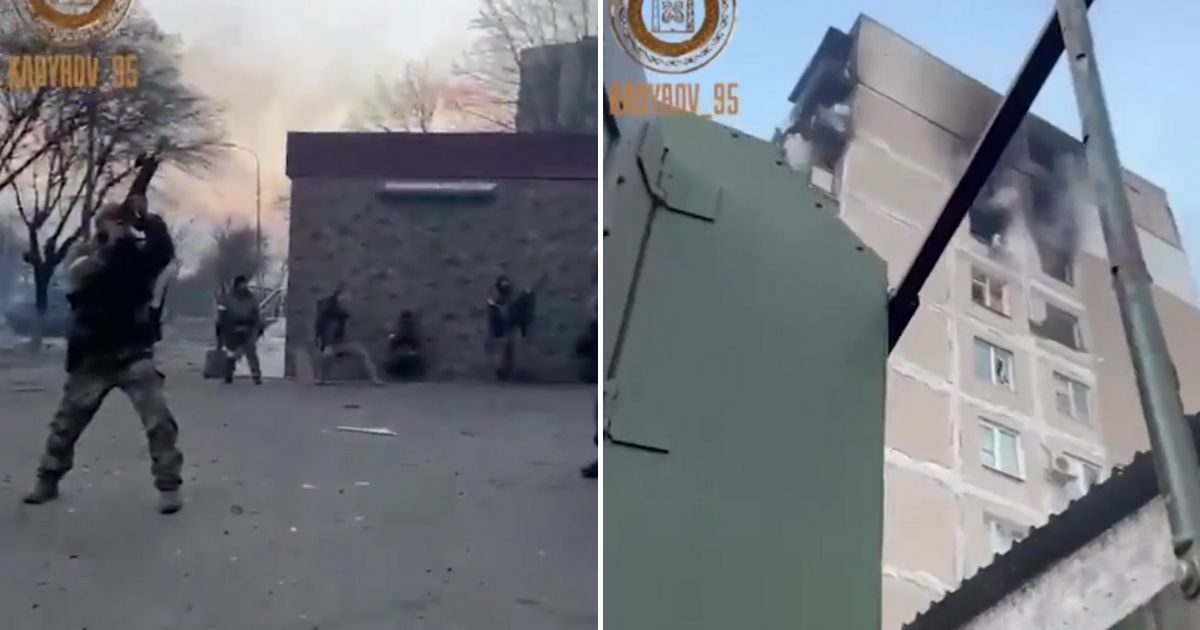In a Telegram video posted by Islamist dictator Ramzan Kadyrov, Chechen troops fire on a Mariupol apartment building with no Ukraine troops in sight.