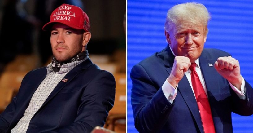 UFC fighter Colby Covington, left, attended the first presidential debate as a guest of then-President Donald Trump, right, at Case Western University and Cleveland Clinic in Cleveland, Ohio, on Sept. 29, 2020. Trump continued to show his willingness to fight for the country at the Conservative Political Action Conference in Orlando, Florida, on Feb. 26.