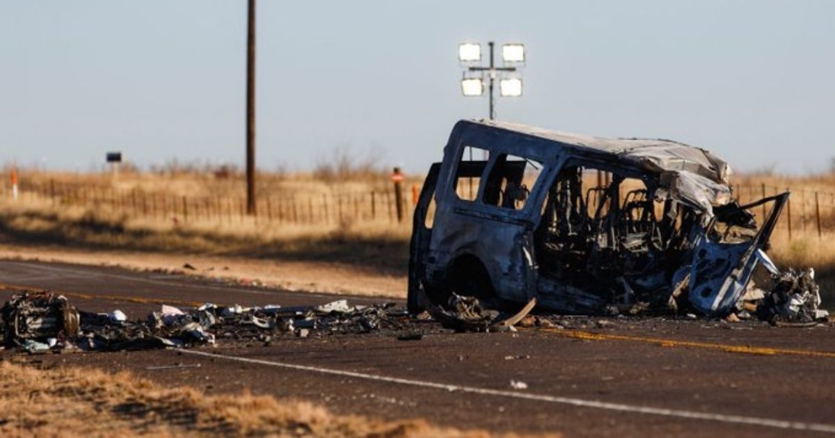 The scene of a collision in Texas that killed nine people.