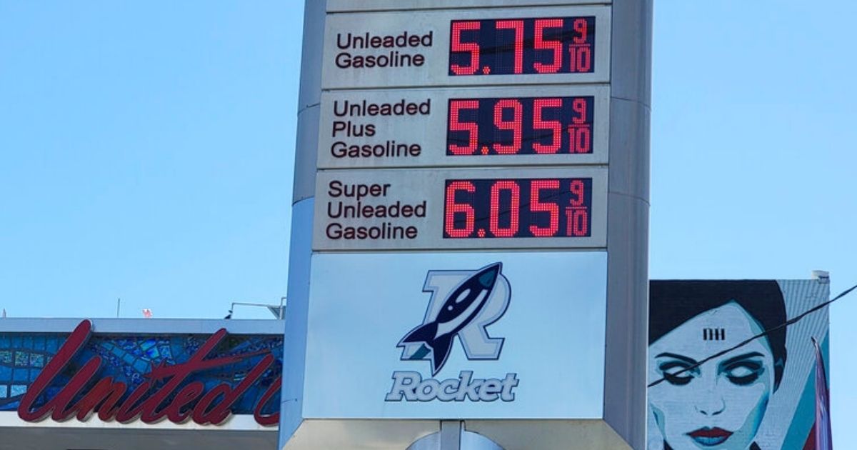 Gas prices are posted at the United Oil gas station in Los Angeles on March 23. Nationwide, the highest average price for regular-grade gas is in Los Angeles, at $5.99 per gallon. The lowest average is in Tulsa, Okla., at $3.70 per gallon.