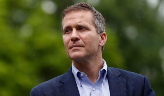 Then-Missouri Gov. Eric Greitens waits to deliver remarks to supporters near the state Capitol in Jefferson City on May 17, 2018.