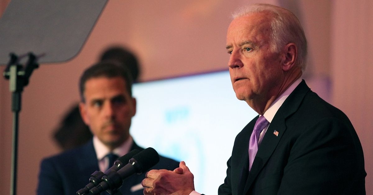Hunter Biden, left, and his father, then-Vice President Joe Biden, appear on stage at a World Food Program event at the Organization of American States in Washington on April 12, 2016.