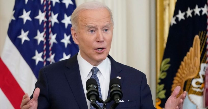 President Joe Biden speaks to celebrate Black History Month from the White House on Monday.