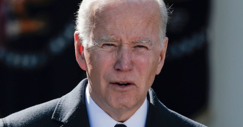 President Joe Biden delivers in the Rose Garden of the White House in Washington on Tuesday.