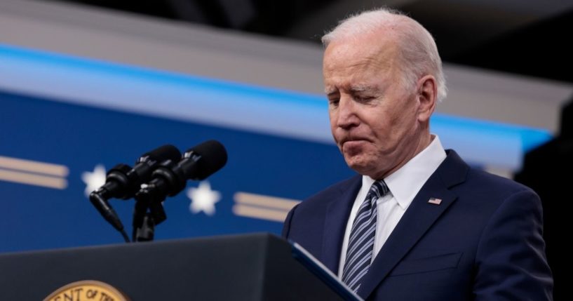 President Joe Biden delivers remarks from the South Court Auditorium of the White House on Thursday in Washington, D.C.