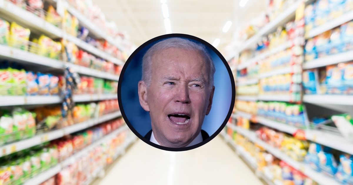 A grocery store aisle is seen in the above stock image. President Joe Biden delivers a speech in Warsaw, Poland, on Saturday.
