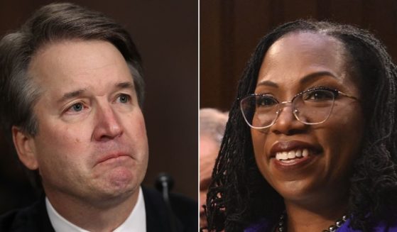 At left, then-Judge Brett Kavanaugh testifies before the Senate Judiciary Committee during his Supreme Court confirmation hearing in the Dirksen Senate Office Building on Capitol Hill on Sept. 27, 2018. At right, Judge Ketanji Brown Jackson arrives for her Supreme Court confirmation hearing Monday on Capitol Hill.