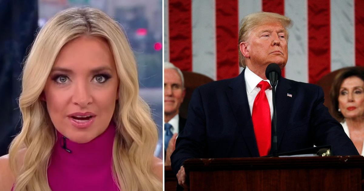 Kayleigh McEnany, left, appears on Fox News on Tuesday. Then-President Donald Trump delivers the State of the Union address in the House chamber on Feb. 4, 2020, in Washington, D.C.