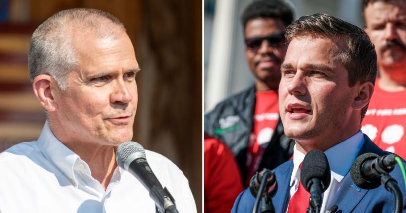 Montana Republican Rep. Matt Rosendale, left, and North Carolina GOP Rep. Madison Cawthorn, right, have both introduced bills to limit aid to Ukraine until the Biden administration acts to secure the US southern border from a flood of illegal immigration.