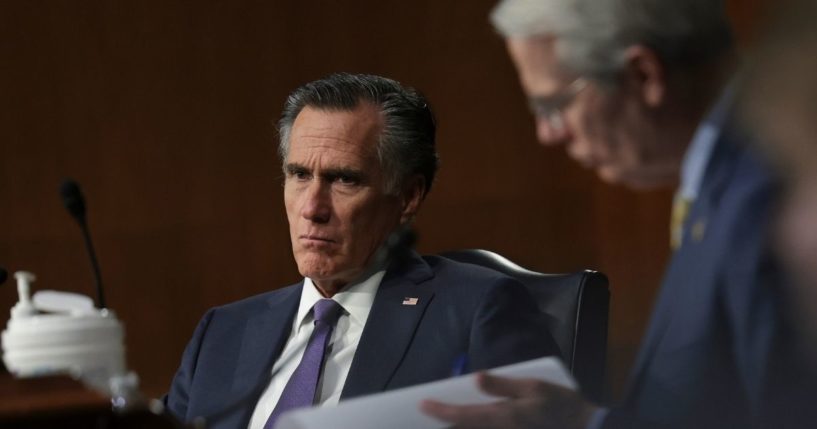 Sen. Mitt Romney looks on during a Senate Foreign Relations Committee hearing on March 8 in Washington, D.C.