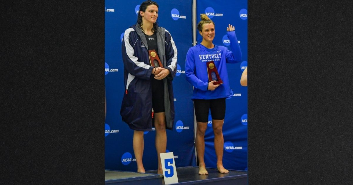 NCAA officials had already given the fifth-place trophy to Lia Thomas, so they told Riley Gaines she could hold a sixth-place photo for the photo.
