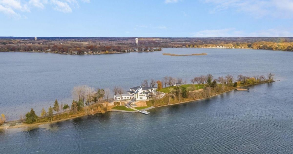 A private island on a Minnesota lake includes a 10,000 square-foot five-bedroom home. It can only be accessed by boat (in summer), ice truck (in winter) and hovercraft in the spring and fall.