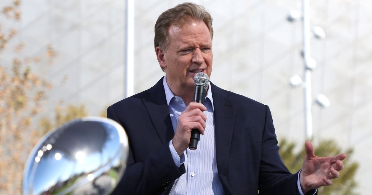 Commissioner Roger Goodell speaks at the NFL Media Building on the SoFi Stadium campus in Inglewood, California, on Feb. 9.