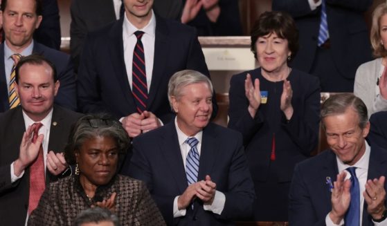 Sen. Susan Collins of Maine, center right, applauds alongside other Republican senators during President Joe Biden's State of the Union address in the U.S. Capitol's House Chamber on March 1.