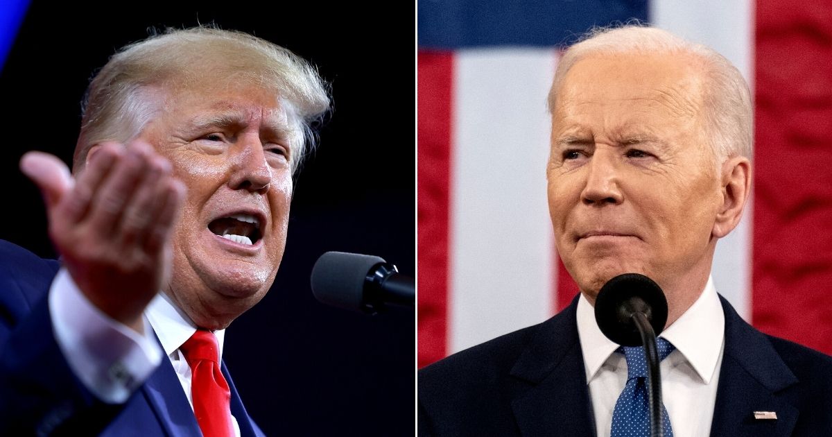 At left, former President Donald Trump speaks during the Conservative Political Action Conference at the Rosen Shingle Creek in Orlando, Florida, on Saturday. At right, President Joe Biden delivers the State of the Union address during a joint session of Congress at the Capitol in Washington on Tuesday.