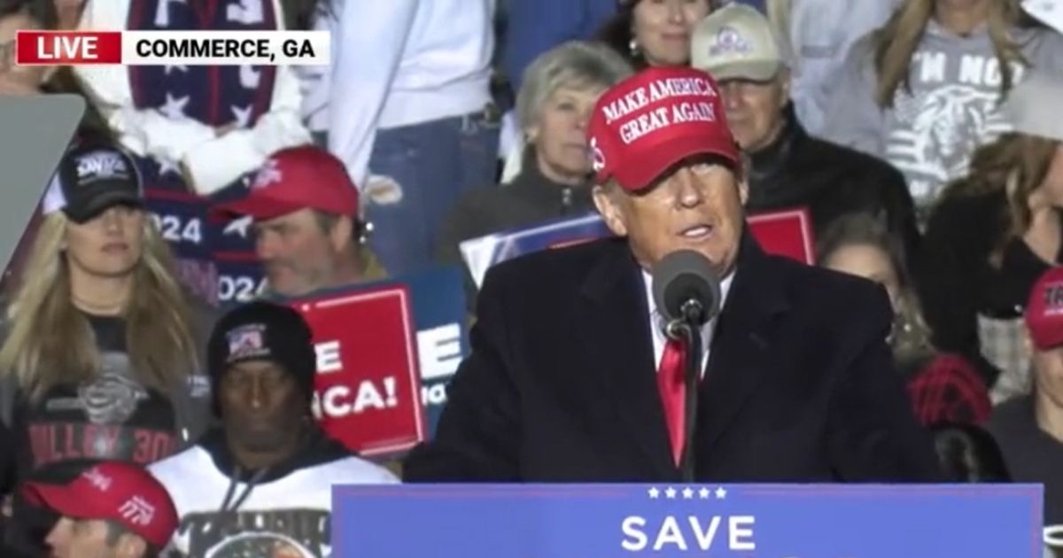 Former President Donald Trump speaks during a rally in Commerce, Georgia, on Saturday.