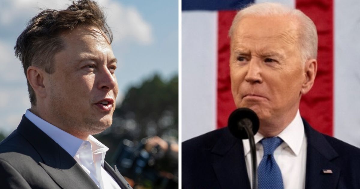 Tesla founder Elon Musk, left; President Joe Biden, right.