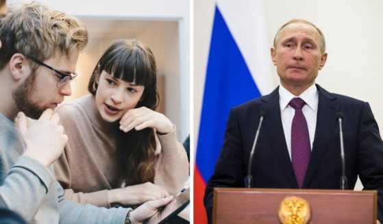 Computer users, left; Russian President Vladimir Putin, right.