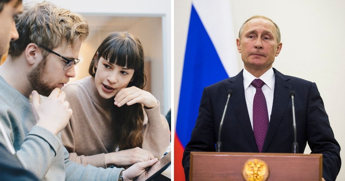 Computer users, left; Russian President Vladimir Putin, right.