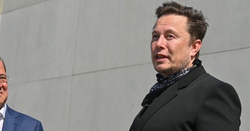 Elon Musk, CEO of SpaceX and the Tesla electic car manufacturer, is pictured in an August 2021 file photo in Grunehilde, Germany, near Berlin.