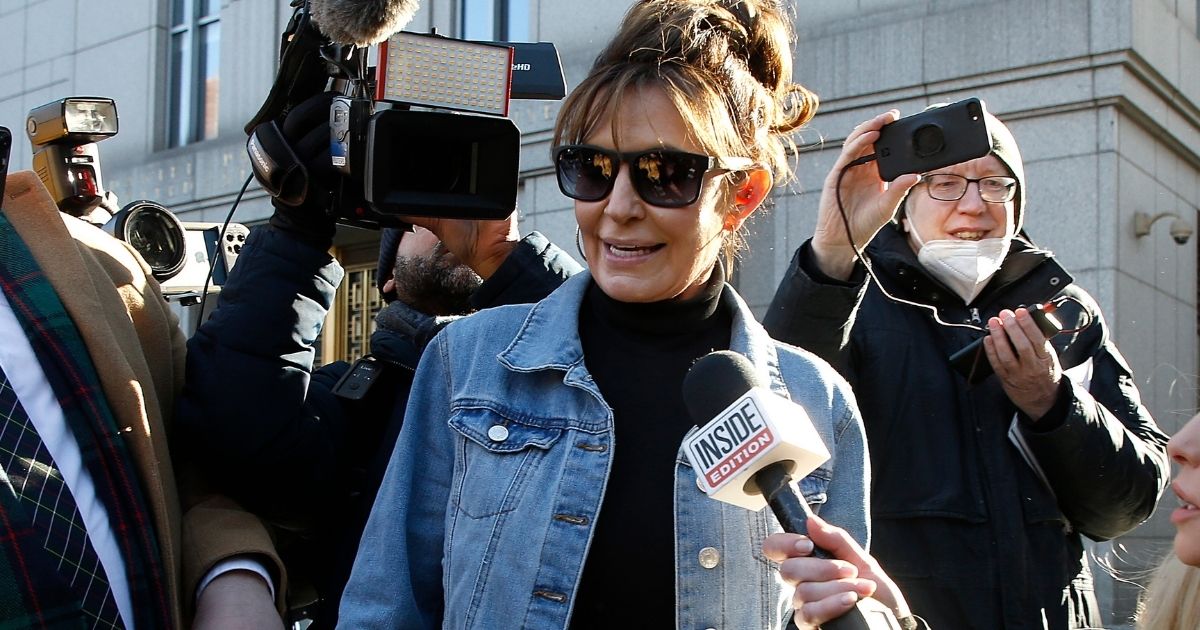 Former Alaska Gov. Sarah Palin leaves federal court after her defamation case against New York Times was dismissed on Feb. 15 in New York City.