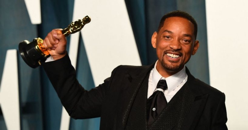 Will Smith holds his award for Best Actor in a Leading Role following the 94th Oscars in Beverly Hills, California, on Sunday.