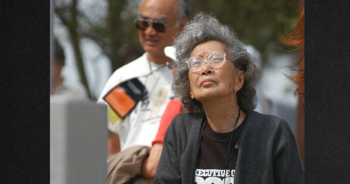 Yuri Kochiyama, seen in a 2004 file photo, is being honored by the Biden Administration in spite of the fact that she admired Osama bin Laden and Mao Zedong,