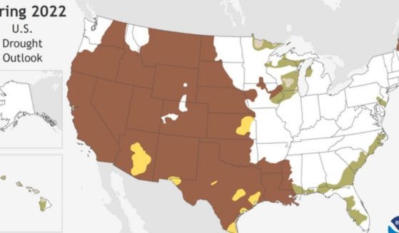 A map published by the U.S. National Oceanic and Atmospheric Administration depicts where there is a greater than 50 percent chance of drought persistence, development, or improvement based on short- and long-range statistical and dynamical forecasts from March 17 through June 30, 2022.