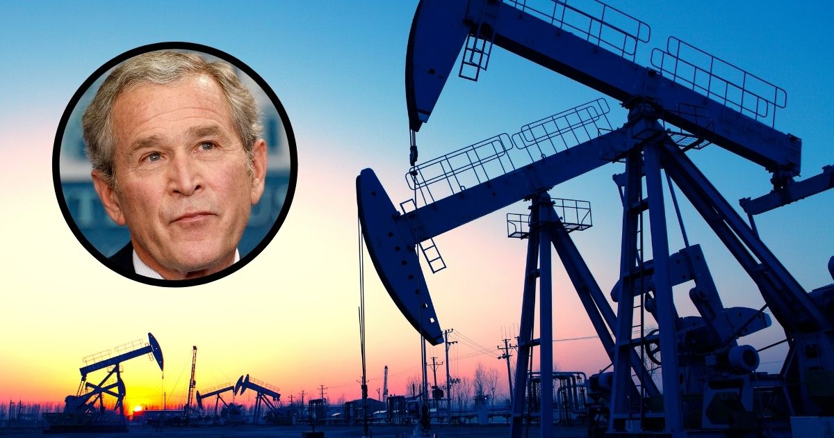 An oil jack is seen in the above stock image. Then-President George W. Bush holds a news conference at the White House on Jan. 12, 2009, in Washington, D.C.