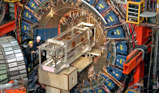 This undated photo provided by the Fermi National Accelerator Laboratory, near Chicago, shows the facility's Collider Detector. In results released on April 7, 2022, scientists at the lab calculated that the W boson, a fundamental particle of physics, weighs a bit more than their theoretical rulebook for the universe tells them it should.