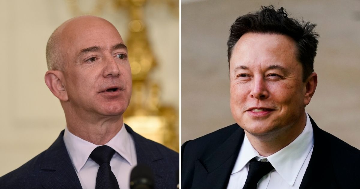 Amazon CEO Jeff Bezos, left, owns the Washington Post, which recently published an article calling for regulation "to prevent rich people from controlling our channels of communication" after Tesla CEO Elon Musk, right, became the largest shareholder of Twitter.