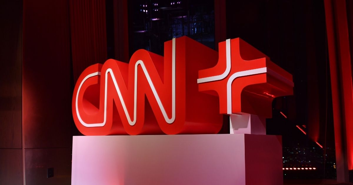 The CNN+ logo is seen at Hudson Yards on March 28 in New York City.