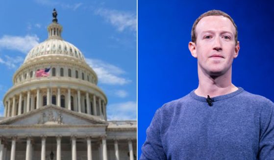 The U.S. Capitol is seen in the stock image on the left. At right, Facebook CEO Mark Zuckerberg speaks in 2019.