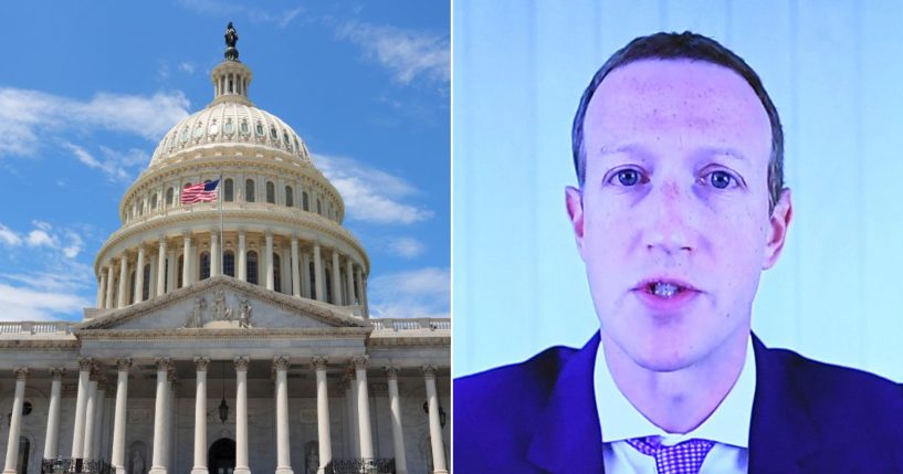 The U.S. Capitol is seen in the stock image on the left. Facebook CEO Mark Zuckerberg testifies before the House Judiciary Subcommittee on Antitrust, Commercial and Administrative Law on Capitol Hill in Washington on July 29, 2020.