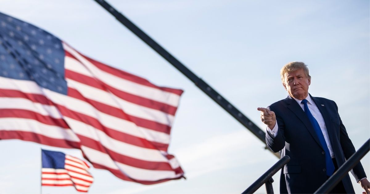 Former President Donald Trump arrives at a rally at the Delaware County Fairgrounds on April 23 in Delaware, Ohio.