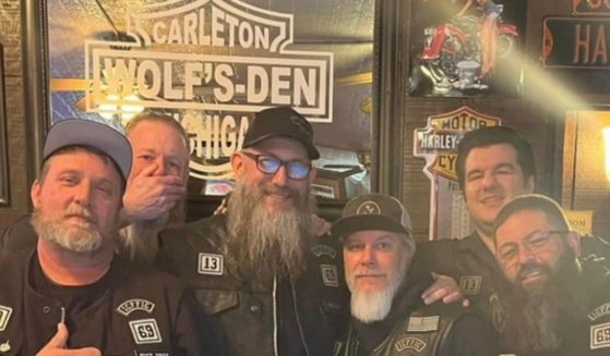 The Carleton Police Department released this photo of men wearing Iron Coffins colors, identifying them as "people of interest," after members of the biker gang beat up a man at the Wolf's Den Bar in Carleton, Michigan, so severely that he required 28 staples.