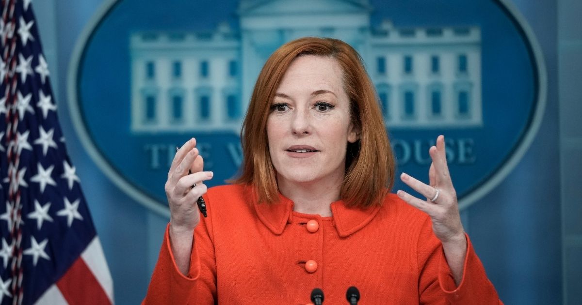 White House press secretary Jen Psaki speaks during a news briefing at the White House on April 11 in Washington, D.C.