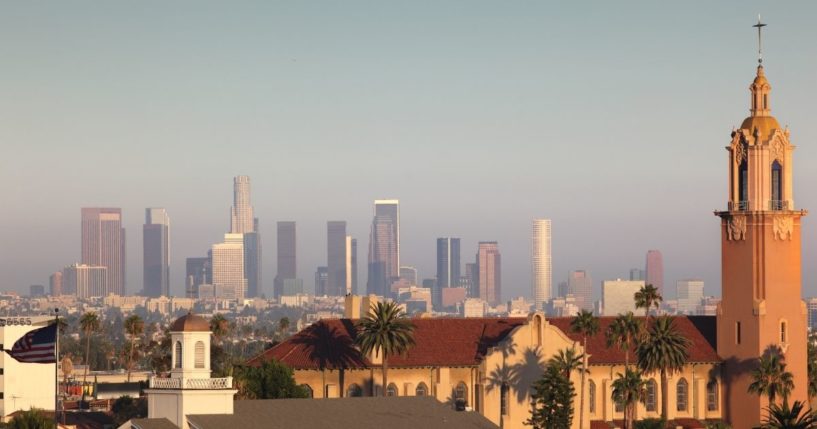 The Los Angeles skyline is seen in the above stock image.