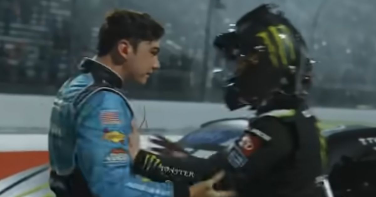 NASCAR drivers Ty Gibbs, right, and Sam Mayer, left, got into a physical altercation after a race on Friday night at the Martinsville Speedway after Gibbs approached Mayer after the race to say something.