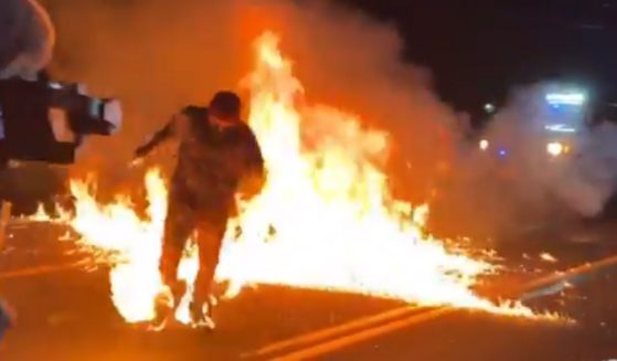 Portland protester on fire