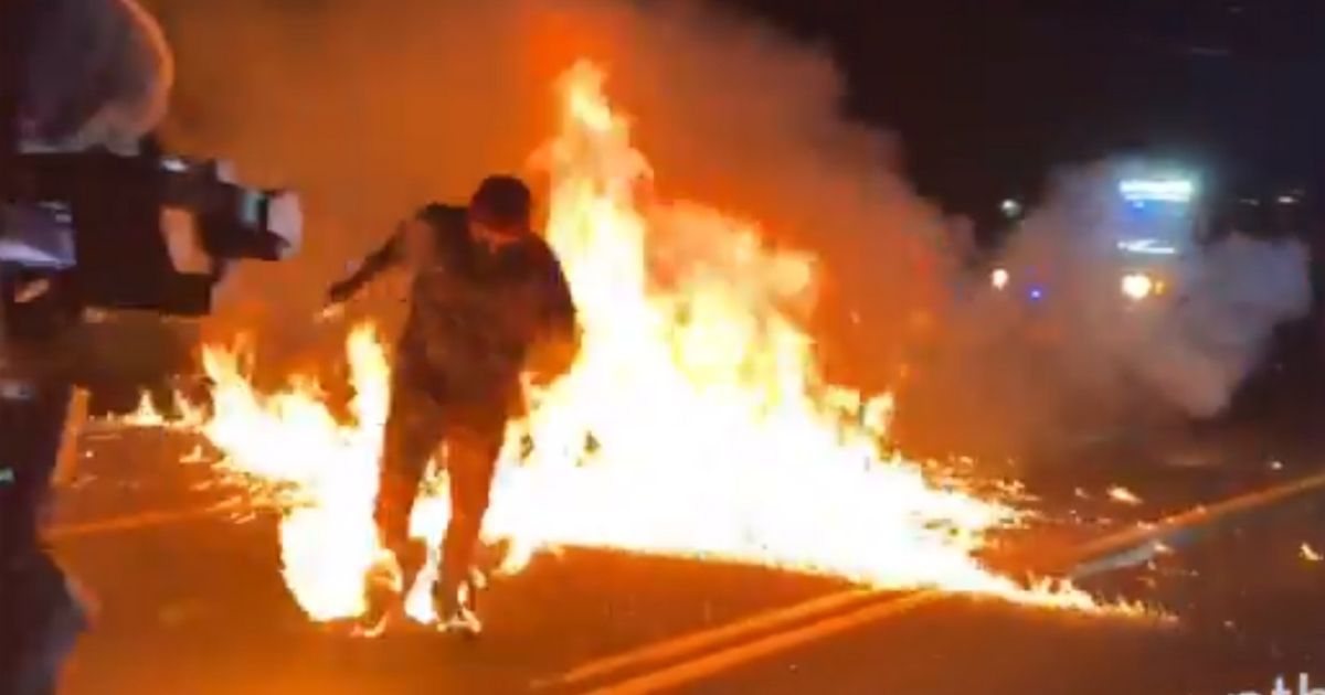 Portland protester on fire