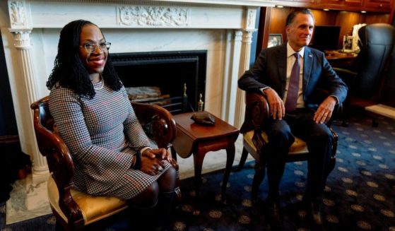 GOP Sen. Mitt Romney, right, has announced he will vote to confirm Judge Kentanji Brown Jackson, left, to the Supreme Court.