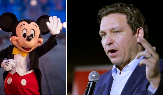Mickey Mouse poses at Walt Disney World on July 11, 2020, in Lake Buena Vista, Florida. Florida Gov. Ron DeSantis speaks on Wednesday in Las Vegas.