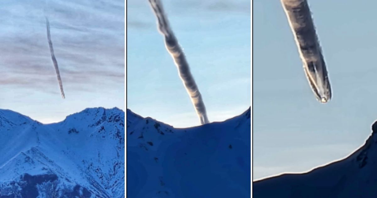 Authorities said the strange scene was caused by the morning sun hitting a jet contrail, but locals are not so sure.